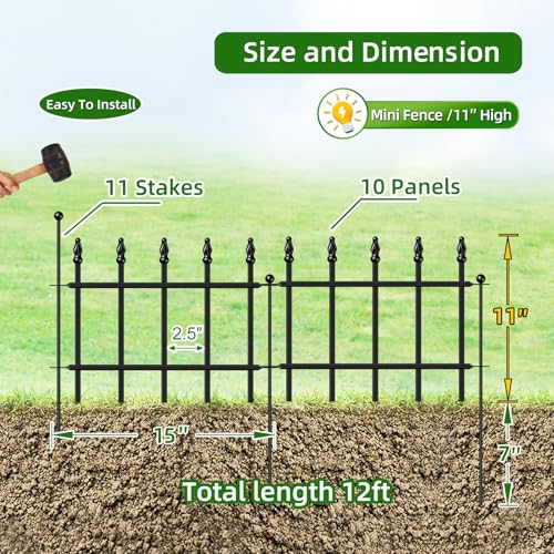 Decorative Metal Garden Fence 11" x 12'