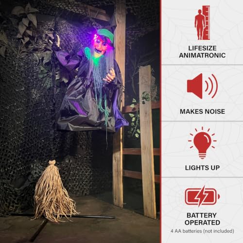 6 Ft Mounted Flying Witch Animatronic with Lights (6 ft Mounted Flying Witch)