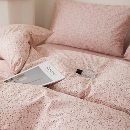 Pink Floral Comforter Set Aesthetic Cottagecore Flowers Bedding Set