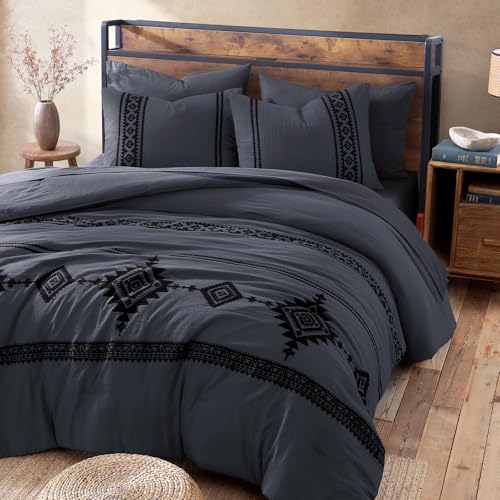 Embroidery Queen Comforter Set 7 Pieces Crown Blue Bed in a Bag