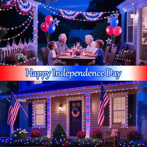 4 Pack Red White and Blue Solar Fairy Lights (4 Count)