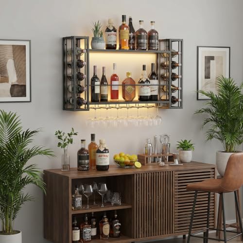 31.5" Wine Rack Wall Mounted with LED Lights