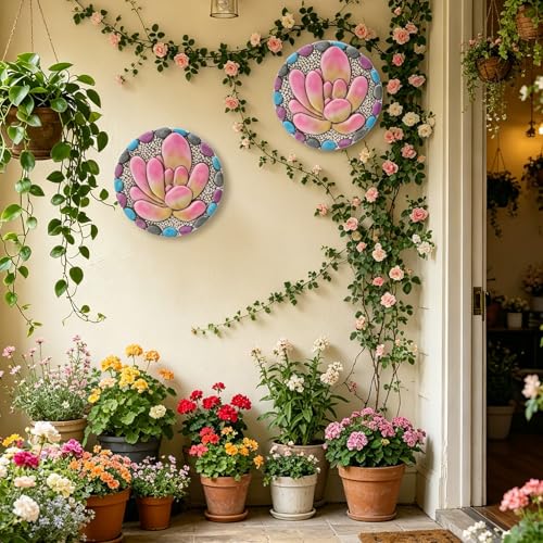 Succulent Pattern Cement Stepping Stones 0.75 * 10 * 10 Inch
