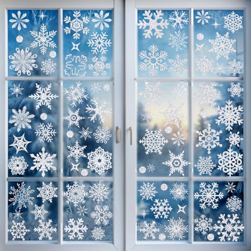 Glitter Snowflakes Window Clings for Glass Windows (93 Count)