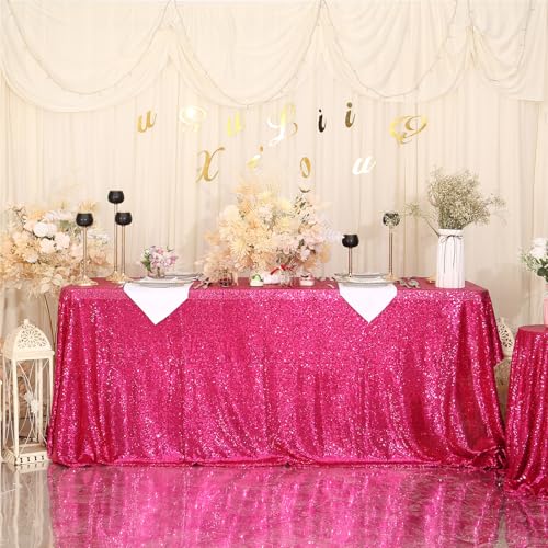 Sequin Tablecloth 50x72 Inch Hot Pink for Wedding Birthday Party