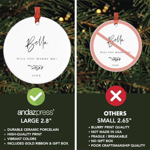 Personalized Engagement Proposal Round Ceramic Porcelain Christmas Tree Ornament Keepsake Gift