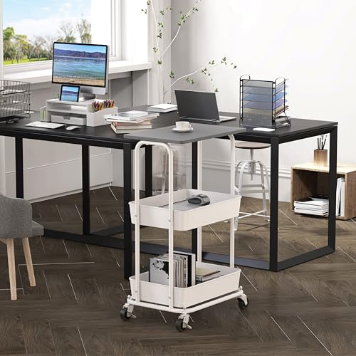 2 Tier Rolling Utility Cart Wood Top