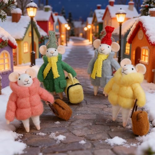 Set of 4 Christmas Felt Mouse Ornaments (4 Count)