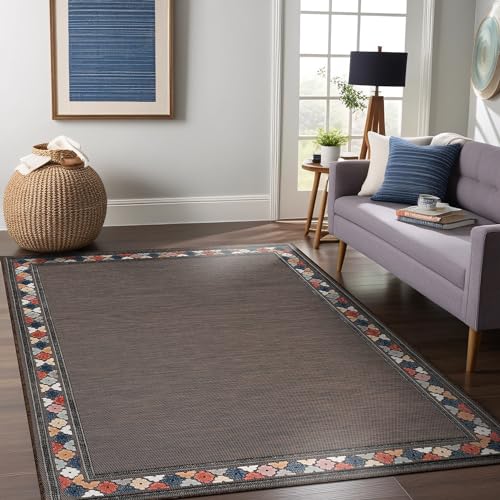 Outdoor Rug 9x12 Modern Bordered Large Area Rugs for Indoor and Outdoor Patio Easy to Clean Non Shedding Living Room Porch Garden Washable Outside Carpet