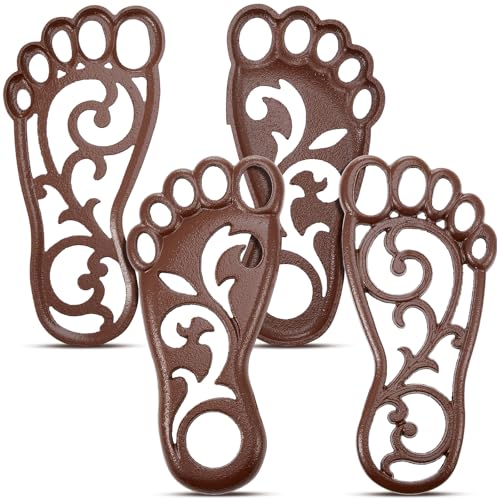 2 Sets Cast Iron Garden Stake Down Stepping Stones Feet Heavy Duty Footprint Stepping Mat Walking Stones for Garden Walkway Decor Cast Iron Flagstone Lawn Panel Walkway Landscaping Outdoor (4 Count)