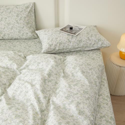 Green Floral Comforter Set Twin XL Cottagecore Botanical Bedding Set