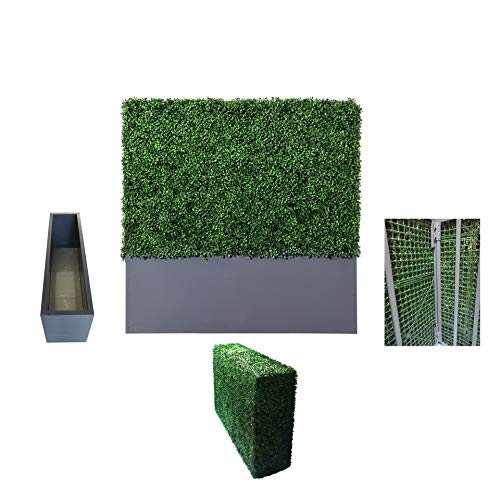 Upgraded Artificial Boxwood Hedge Wall with Gray Color Planter