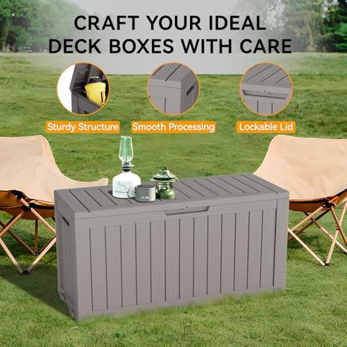Deck Box 82 Gallon Resin Indoor and Outdoor Storage Box Waterproof for Garden Tools