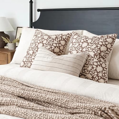Set of 2 Decorative Neutral Floral Lumbar Throw Pillow Covers Accent Farmhouse Cushion Covers Boho Vintage Pillowcase for Couch Sofa Bedroom Living Room Home Decor (2 Count)