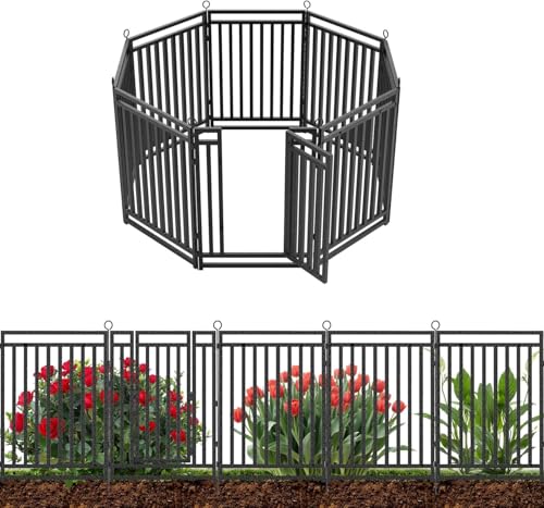 110ft (L) × 47in (H), 42 Panels & 6 Gates Garden Fence, Durable Outdoor Yard Barrier, Secure Garden Fencing, Weather-Resistant Fence for Privacy & Decoration, Black-Silver
