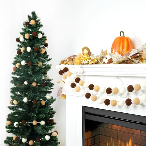 3pk Pom Pom Garland 20FT Colorful Large Felt Ball Garland for Mantle (60 Foot)