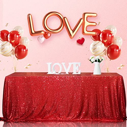 Sequin Tablecloth 90x156 Inch Red for Christmas Wedding Party