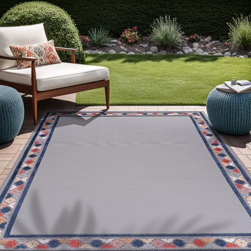 Outdoor Rug 10x14 Modern Bordered Large Area Rugs for Indoor and Outdoor Patio Easy to Clean Non Shedding Living Room Porch Garden Washable Outside Carpet