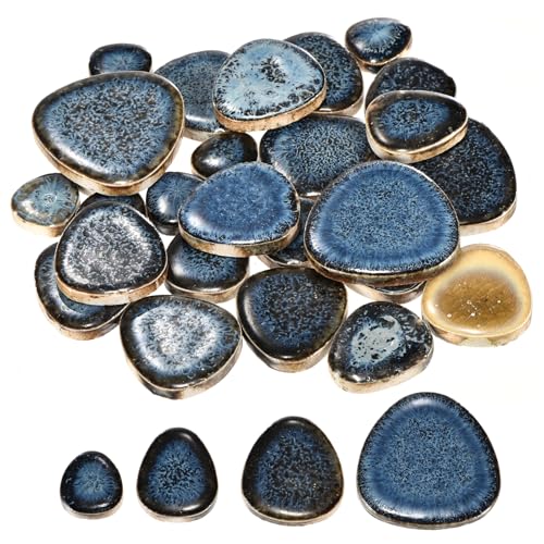 100g Ceramic Mosaic Tiles for Crafts Bulk Pebble Blue Glazing