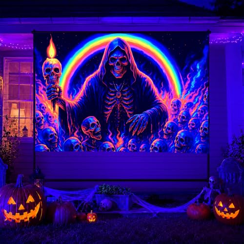 Blacklight Tapestry Grim Reaper Wall Hanging 78 x 59 Inch