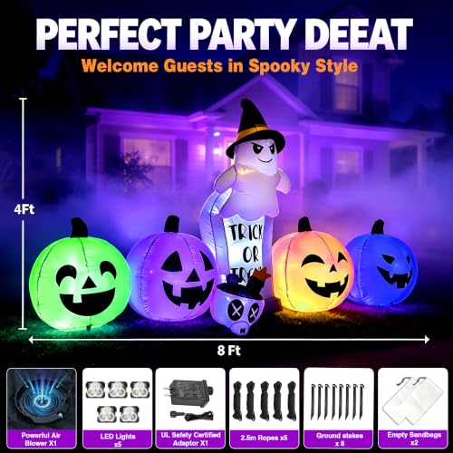 8FT Halloween Inflatable Ghost Tombstone & Jack (Purple White)