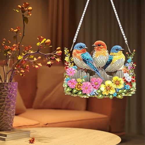 DIY Three Cute Birds Diamond Painting Hanging Ornament
