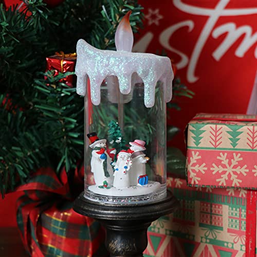 Snowman Christmas Snow Globe Flameless Candle Battery Operated