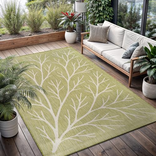 Washable Indoor Outdoor Rug 8x10 Modern Area Rugs Branch Pattern Non Shedding Waterproof Easy Clean Patio Deck Porch Living Room Bedroom Garden RV (80 Sq Ft)