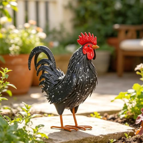 Rooster Garden Statue Sculpture Metal Chicken Yard Decor Outdoor Figurines Patio Backyard Decoration