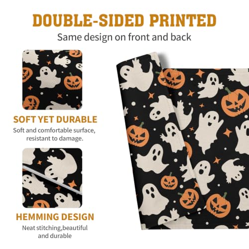 Halloween Placemats Set of 4 12x18 Inch Cute Ghost Pumpkin Table Mats Orange and Black Spooky Rustic Farmhouse Place Mat for Party Kitchen Dining Fall Decor (4 Count)