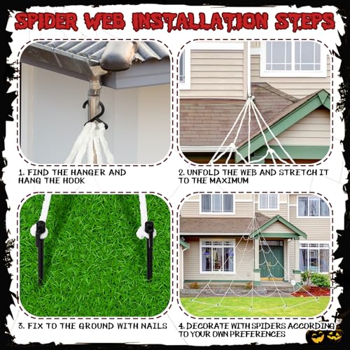 12 Pcs Halloween Decorations Outdoor Large Spiders and Web