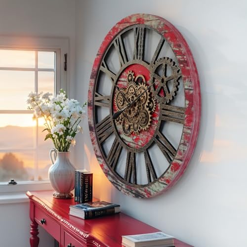 The Gears Clock 36'' Inch Real Moving Gear Wall Clock Vintage Industrial Oversized Rustic Farmhouse