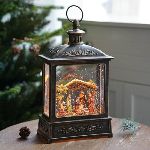 Christmas Snow Globe Glittering Nativity Scene with Music & Timer