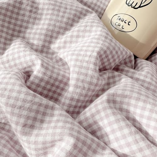Purple Gingham Comforter Set King 3 Pieces Purple Grid Bedding Comforter with Romantic White Lace Fluffy Soft Microfiber Farmhouse Gingham Bedding Set Vintage Plaid Checkered Comforter Set
