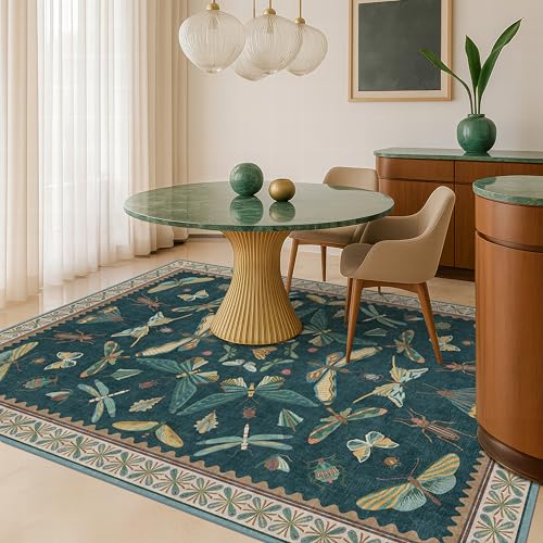 Insect Blue Green Living Room Rug 5x8 (40 Sq Ft)