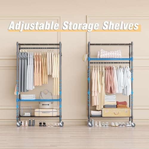 Heavy Duty Clothing Rack with 3 Tier Adjustable Wire Shelves
