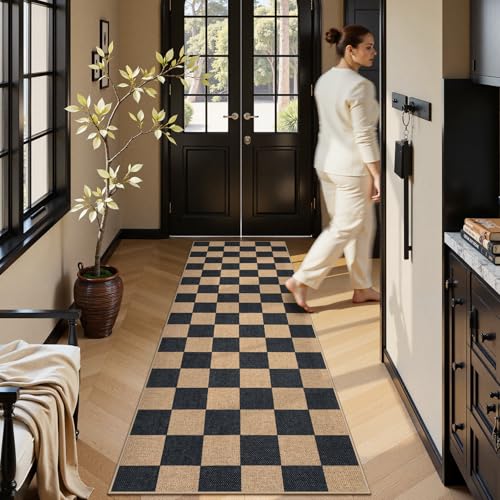 Checkered Easy Jute Kitchen Runner Rug