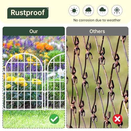 13.8ft(L) x 17in(H) Panels Garden Fence, 12 Panels Arched No Dig Fence, Decorative Animal Barrier Fencing with Ground Stake, Rustproof Metal Garden Edging Border for Dog, Outdoor Patio Decor, White
