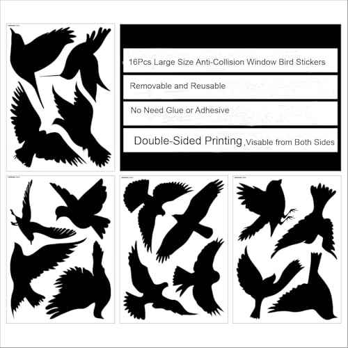 Anti Collision Large Black Bird Shape Window Clings (16 Count)