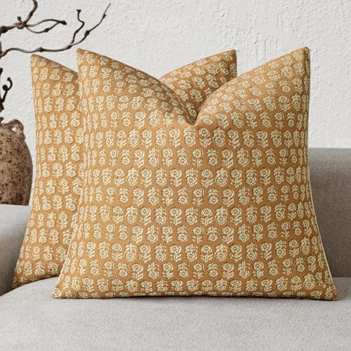 Decorative Floral Print Throw Pillow Covers 18×18 Golden Orange (2 Count)