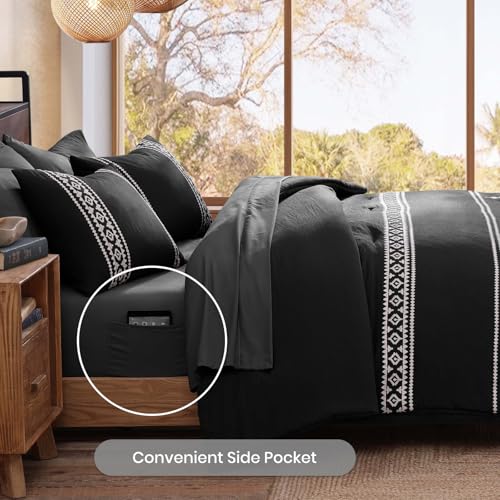 Embroidery Oversized Queen Comforter Set 7 Pieces Bed in a Bag