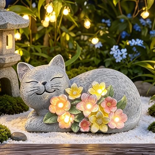 Solar Cat Garden Statue