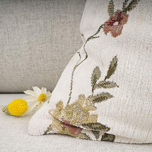 Classical Embroidery Jacquard Farmhouse Oblong Rectangle Chenille Beige Floral Pattern Decorative Throw Pillow Case