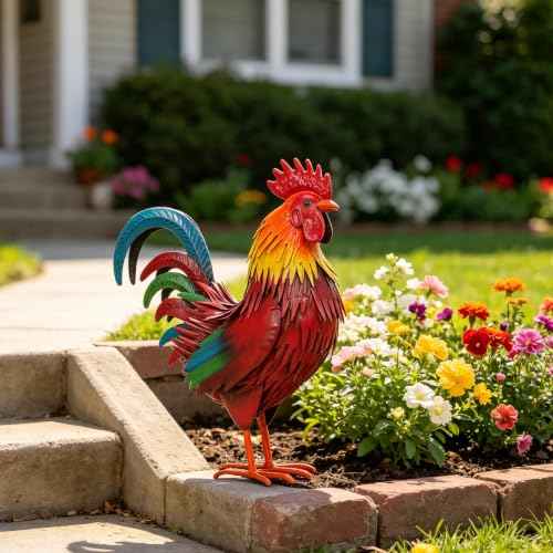 Rooster Garden Statue Sculpture Metal Chicken Yard Decor Outdoor Figurines Patio Backyard Decoration