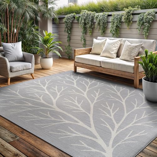 Washable Indoor Outdoor Rug 8x10 Modern Area Rugs Branch Pattern Non Shedding Waterproof Easy Clean Patio Deck Porch Living Room Bedroom Garden RV (80 Sq Ft)