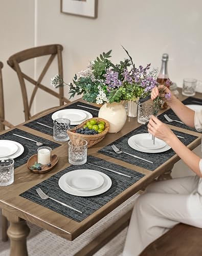 Black and Grey Woven Placemats Set of 12 (12 Count)