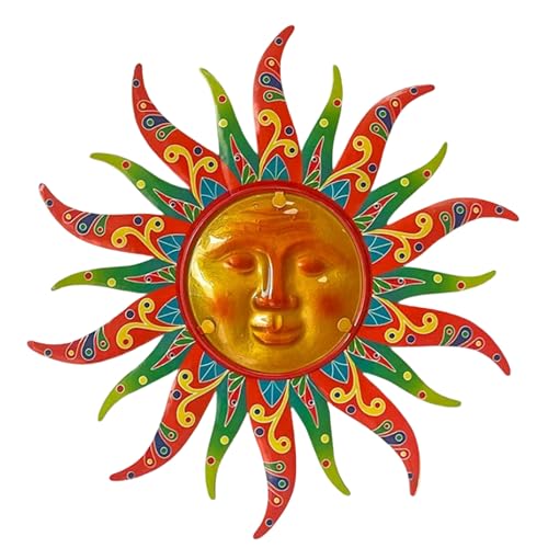 16 Inch Colorful Sun Face Metal Wall Decor