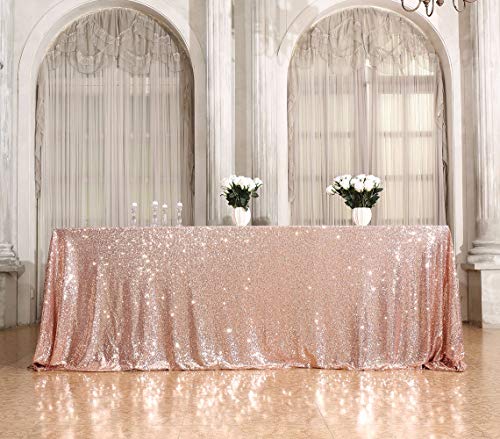 Sequin Tablecloth 90x132 Inch Rose Gold for Wedding Party