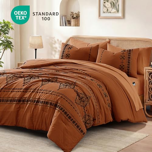 Full Size Comforter Set Embroidery Floral 7 Pieces Bed in a Bag