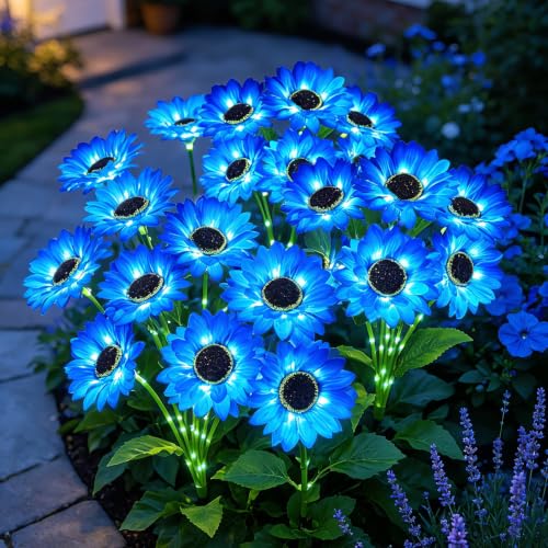 Solar Sunflower Lights 6 Pack with 36 Blue Sunflower Solar Lights Outdoor Waterproof